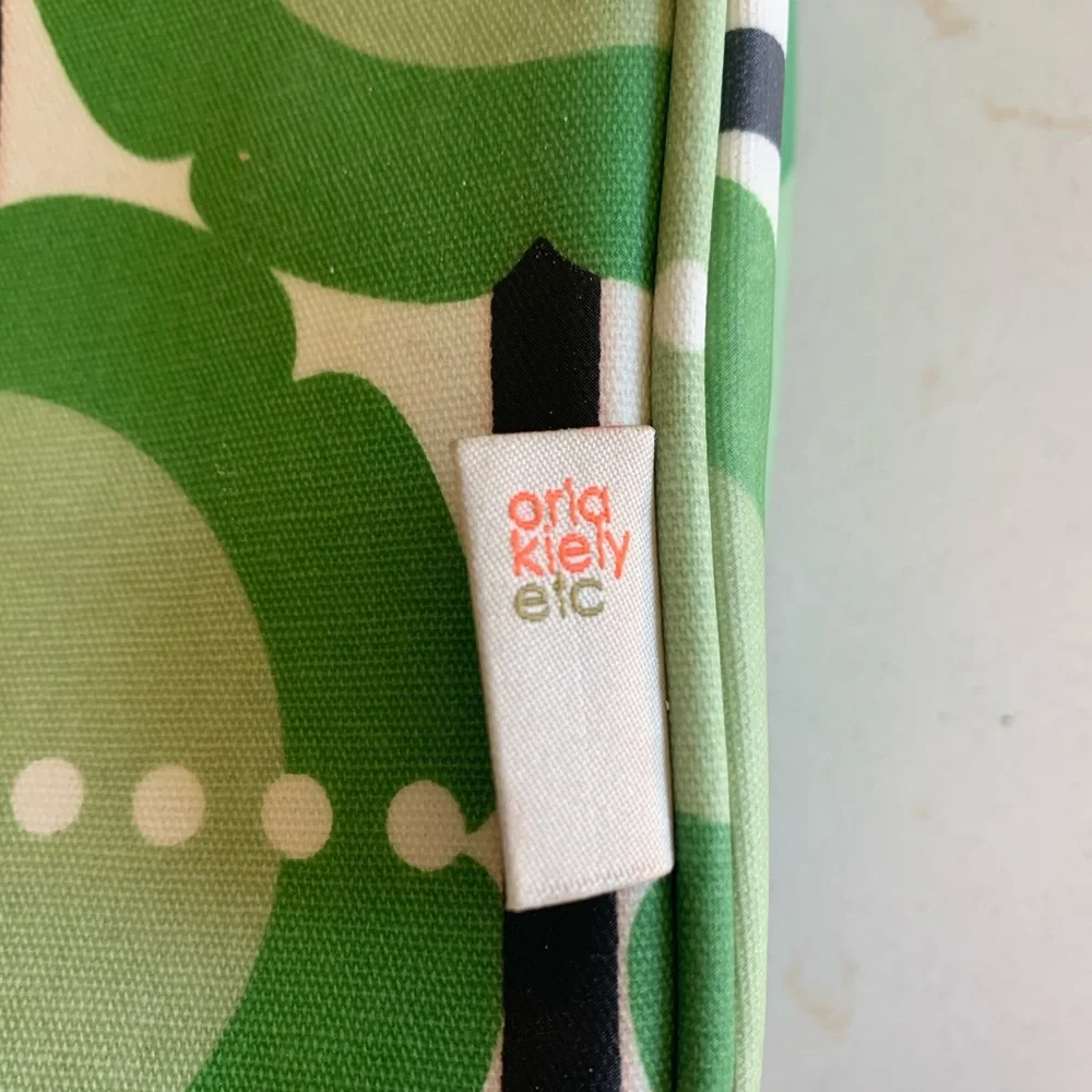 Orla Kiely Green Graphic Print Cosmetic Travel Case with Navy Accents